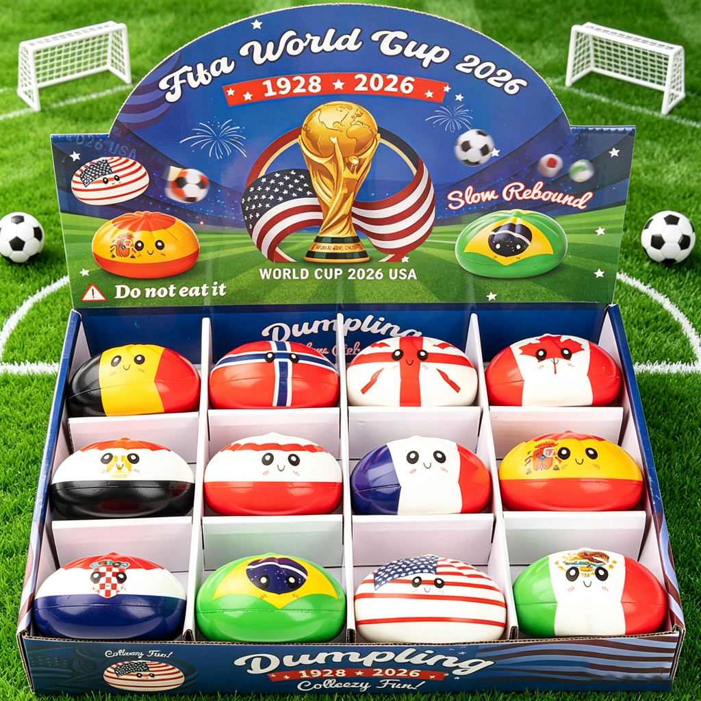 12 Pcs Soccer Dumplings 2026 USA World Soccer Anniversary Dumpling Squishies, Squishy Fidget Fidget Toys for Anxiety Relief, Football Giant Glitter Dumplings Box for Adults (Random Pattern)