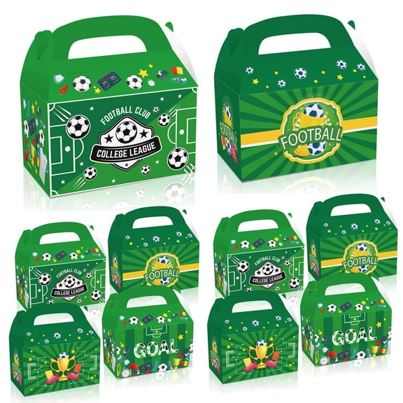 12 Pcs Soccer Party Gift Box Football Paper Gift Box Soccer Goodies Bags Candy Treat Box for Soccer Sports Party Supplies