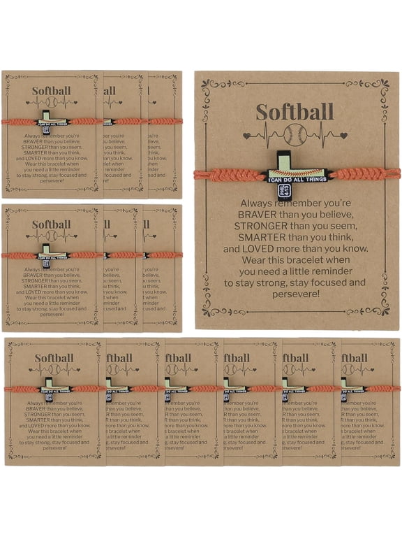 12 Pcs Softball Bracelets, Cross Charm with Meaningful Card, I Can Do All Things Message, Softball Gifts for Players, Teams, Coaches, Fans, Birthdays, Graduations, Competitions.