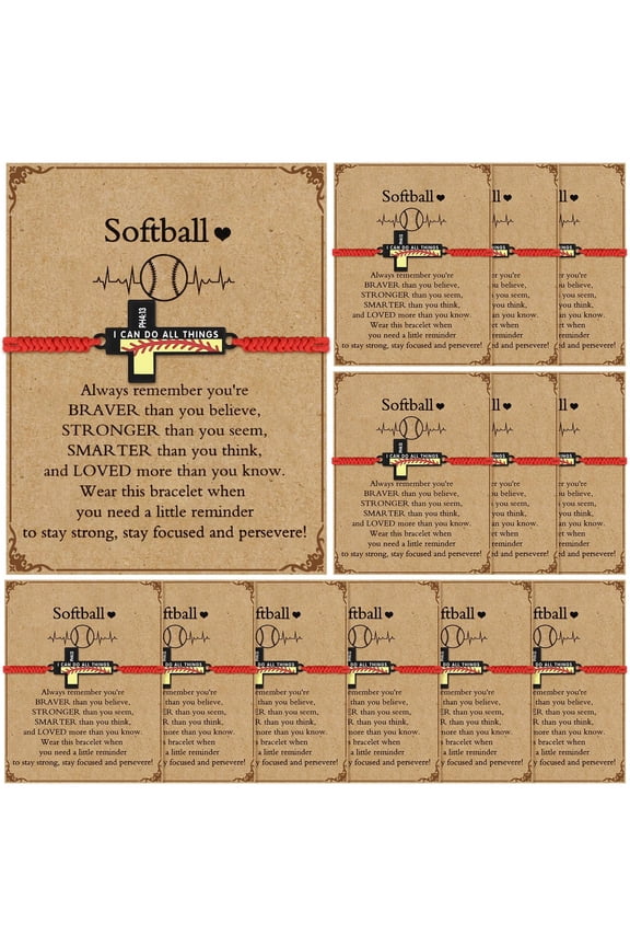 12 Pcs Softball Soccer Baseball Bracelet Set, Adjustable Cross Charm Team Gift for Ball Lovers