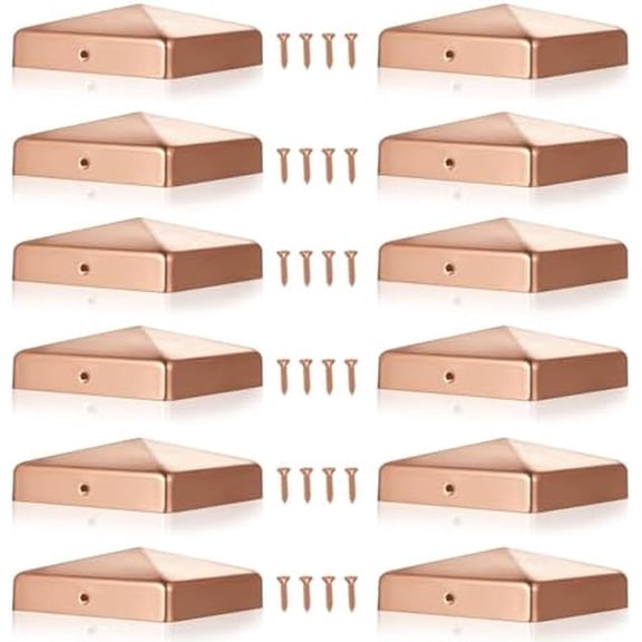 12 Pcs Solid Copper Post Caps 4 x4 (Actual 3.5''x3.5'') for Fence|99.99% Pure Copper Pyramid Decking Caps with 24 Screw for Metal Wood Cedar Fence Deck Corridors Mailbox Posts End Cover