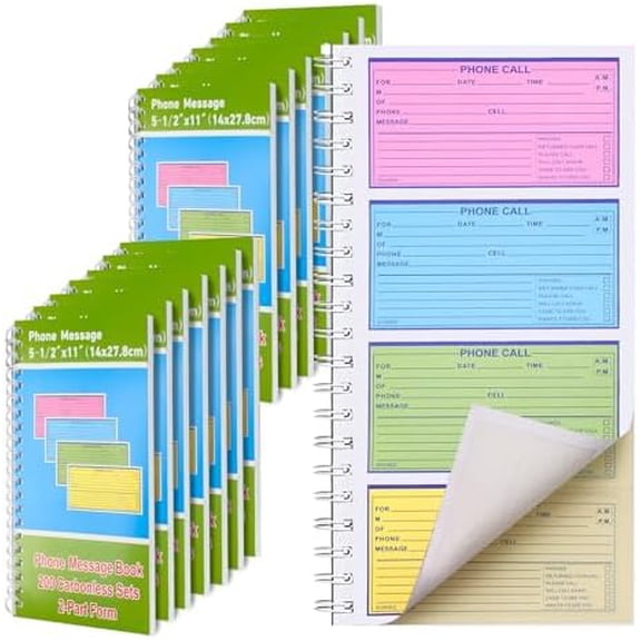 12 Pcs Spiral Bound Phone Message Book for Business Office, 5 1/2" x 11"2 PartTelephone Message Pads with Carbon Copy, Colorful Carbonless Duplicate Call Log Book$$Office
