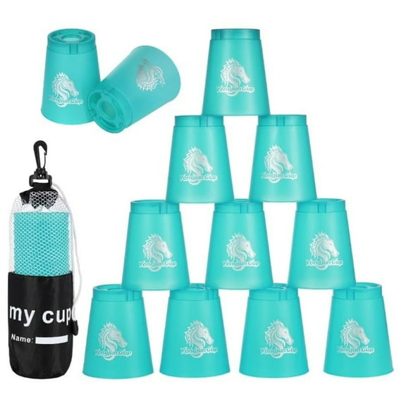 12 Pcs Sport Stacking Cups, Speed Training Game for Challenge Competition, Plastic Stacking Cups, Classic Family Game (Green)