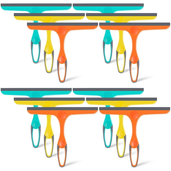 12 Pcs Squeegee for Shower Glass Door 9.8'' Small Silicone Shower Squeegee for Doors Bulk with Hanging Hole for Bathroom Car Mirror Tile(Red, Blue, Green)