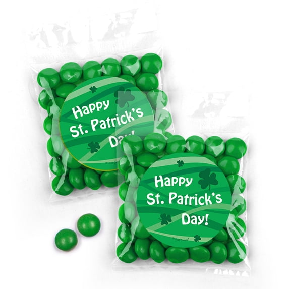 12 Pack St. Patrick's Day Stickered Goodie Bag Favors Filled With Green Milk Chocolate Minis
