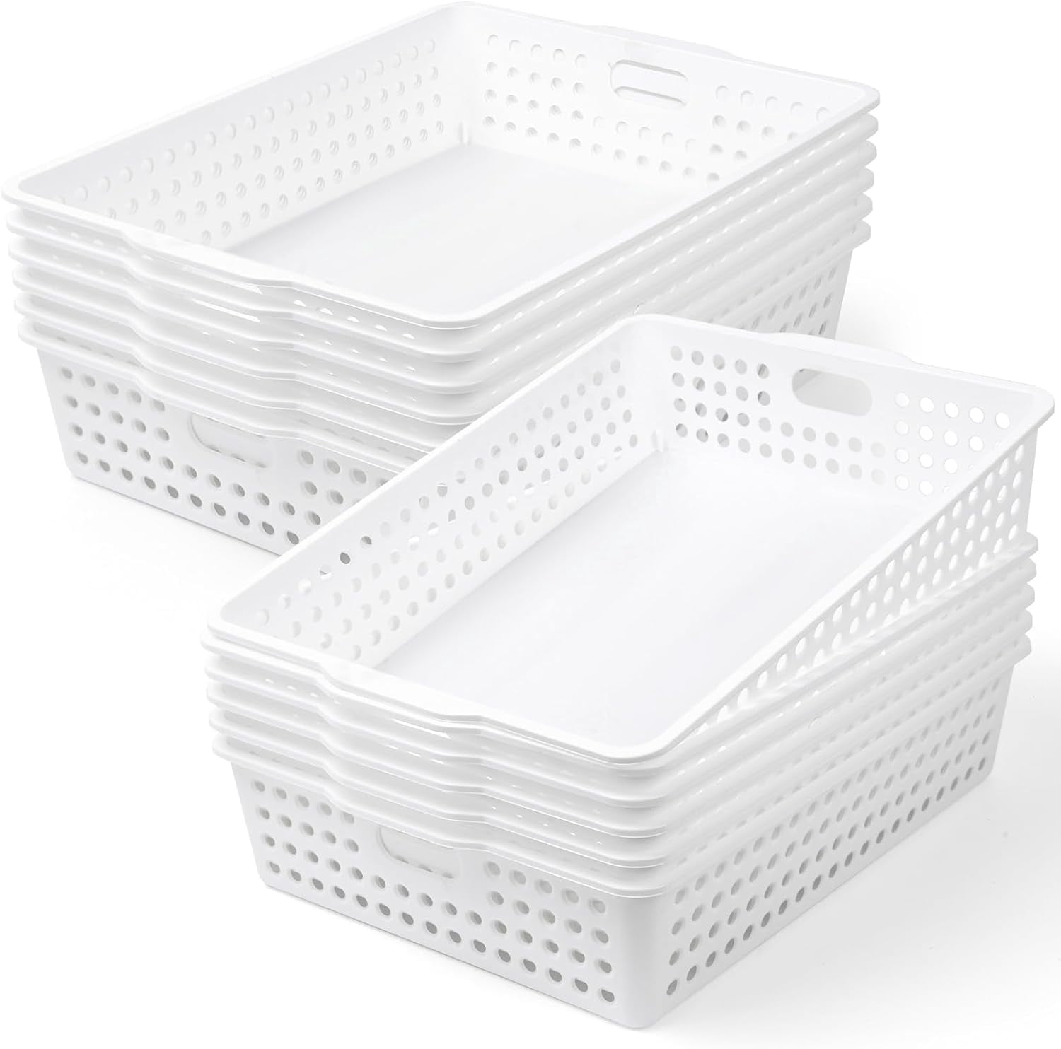 12 Pcs Stackable Plastic Storage Bins 14 x 10 In with Handles A4 Size ...