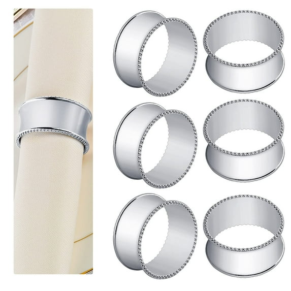 12 Pcs Stainless Steel Bead Side Napkin Rings Delicate Serviette Buckles (Silver)