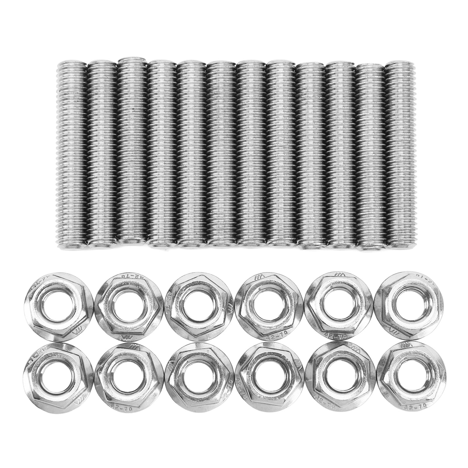 12 Pcs Stainless Steel Cylinder Head Bolt Kit Exhaust Manifold Stud