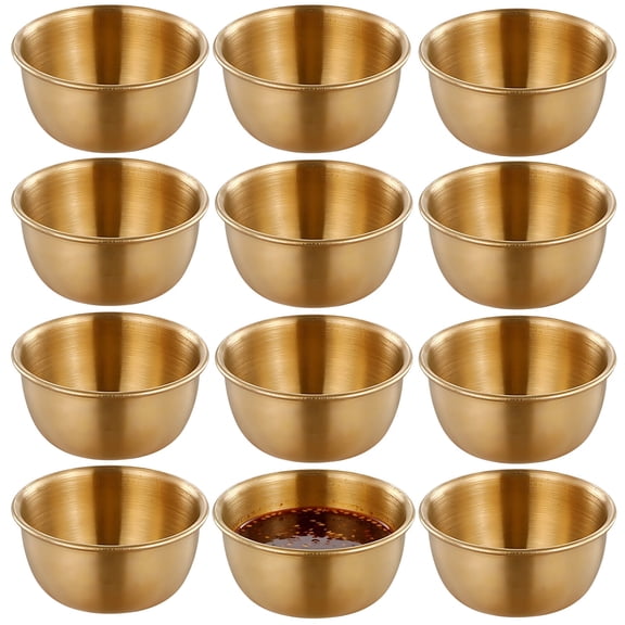 12 Pack Stainless Steel Dipping Sauce Cups 2.4 Mini Golden Ramekins with Lids, Reusable Condiment Bowls for Kitchen, Picnic & Camping, Stackable
