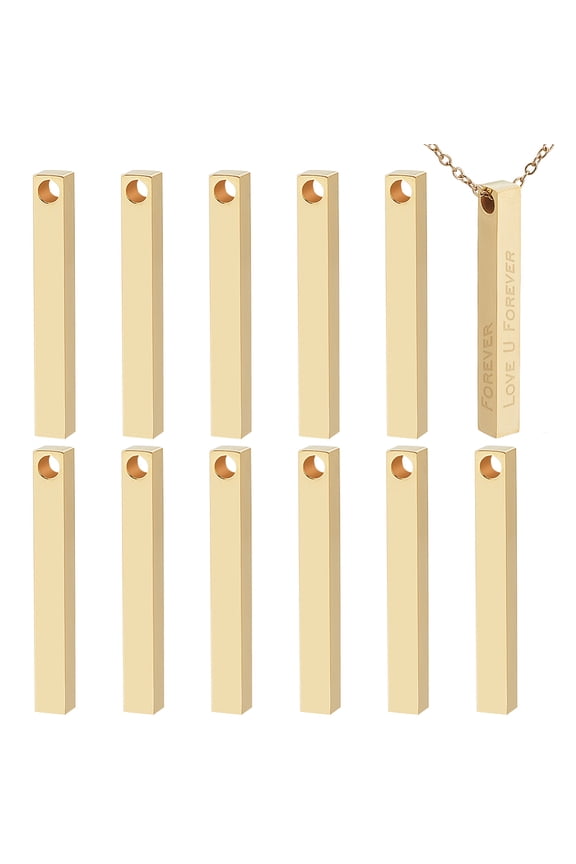 12 Pcs Stainless Steel Engraving Bar Solid Bar Pendants for Character Engraving Gold Bar Necklace Stainless Stamping Blank for Necklace and Name Tags