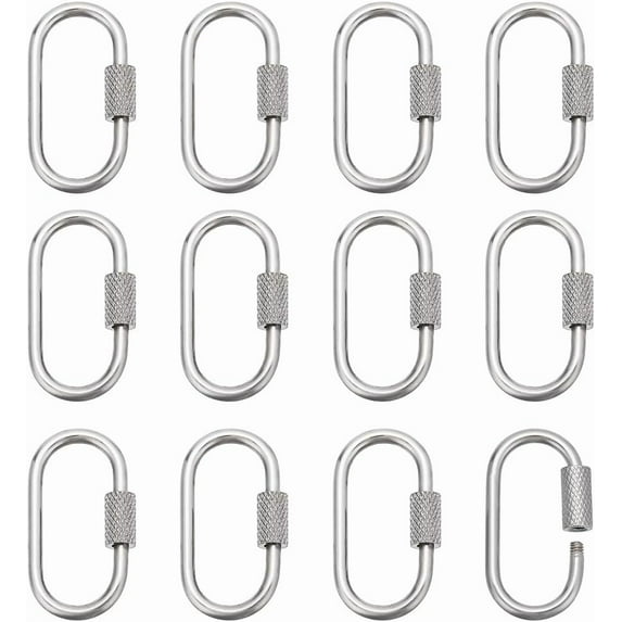 12 Pcs Stainless Steel Lock Charms 0.98x0.51x0.08 Inch Keychain Connector Oval Screw Carabiner Lock Clasps for DIY Necklaces Keychain Jewelry Making