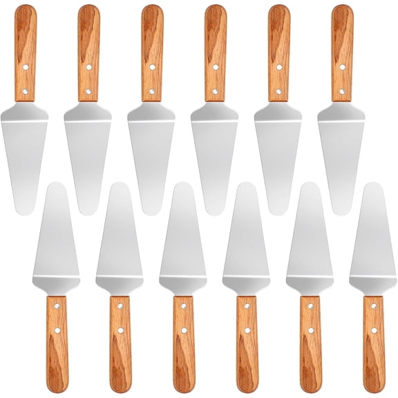 Allio 12 Pcs Stainless Steel Pizza Pie Servers Triangular Spatula Wooden Handle Cake Dessert Tools
