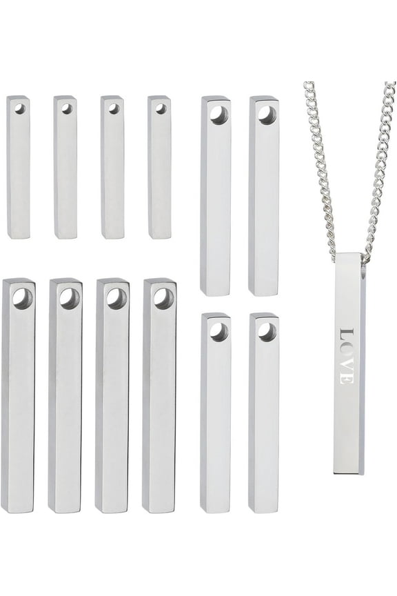 12 Pcs Stainless Steel Rectangle Pendant 3 Size Blank Bar Pendant Engraving Pendant Engraving Bar Charms Blank Bar Charms
