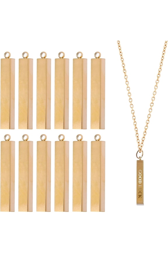 12 Pcs Stainless Steel Rectangle Pendant Blank Bar Pendant Engraving Pendant Engraving Bar Charms Blank Bar Charms for Necklace Bracelet Earrings Jewelry Craft Making Golden