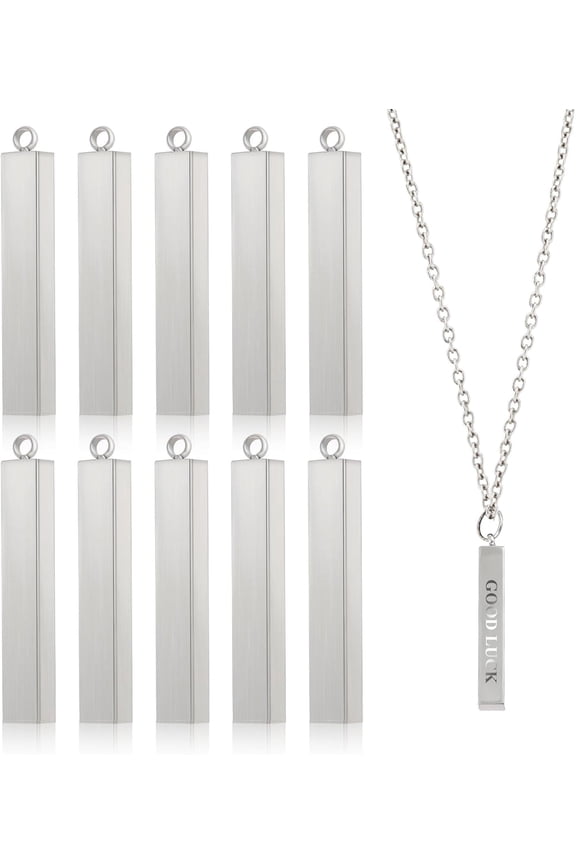 12 Pcs Stainless Steel Rectangle Pendant Blank Bar Pendant Engraving Pendant Engraving Bar Charms Blank Bar Charms for Necklace Bracelet Earrings Jewelry Craft Making Sliver Silver DIY