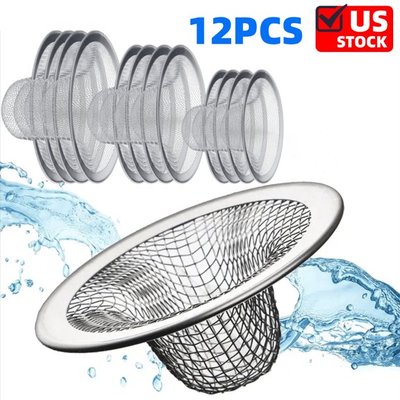 12 Pcs Stainless Steel Sink Strainer Drain Strainer with 4.5/2.75/2.25 Inch for Sink Drainage Kitchen Bathroom Bathtub Drain Screen