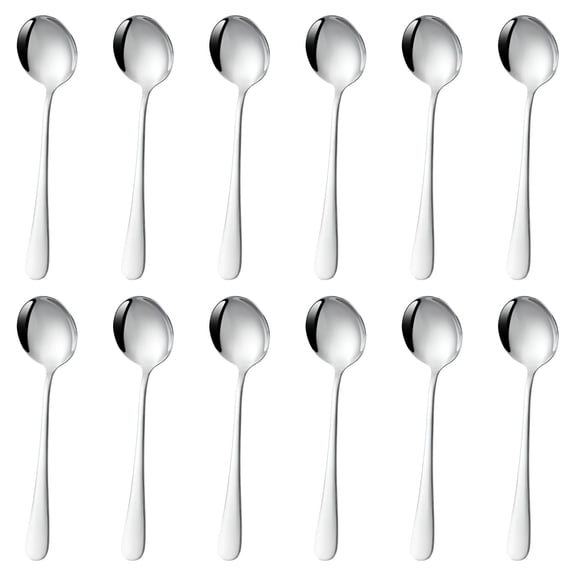 12 Pcs Stainless Steel Spoons for Home Use, Long Handle Soup Spoon, Dessert Spoon, Thickened Round Spoon Set, Long-Lasting, Comfortable Grip, Silver