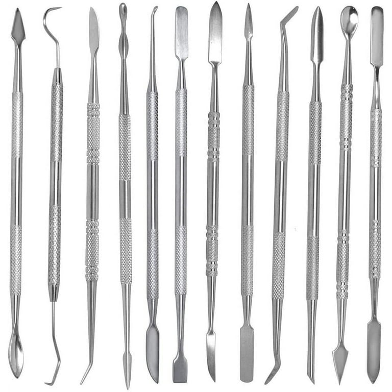 12 Pcs Stainless Steel Wax Carving Set Wax Carvers Chisel Tools Double-Ended Polymer Scar SFX Makeup Clay Tools Fruit Carving - Pumpkin - Melon
