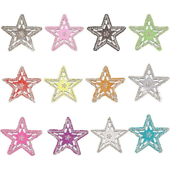 12 Pcs Star Rhinestone Patch Mixed Color Shiny Star Patch Hot Glue Applique Decoration for DIY Clothing Jeans Hat Repair Decoration /2.13x2.1 Inch Mixed Color for DIY