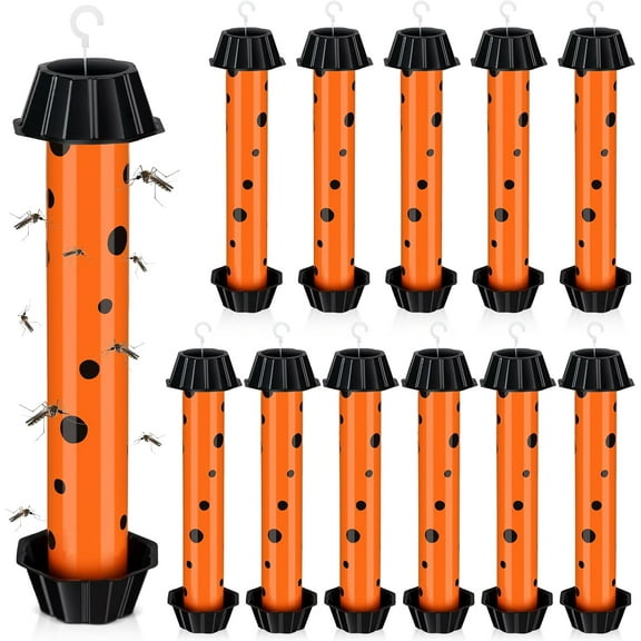 12 Pcs Sticky Fly Trap Fly Stick Indoor Outdoor Long Lasting Adhesive Fly Catcher with Hanging Hook for Wasps Gnats Bugs Insects Moths Fruit Flies Mosquitoes Spiders Fleas (Orange, Black)