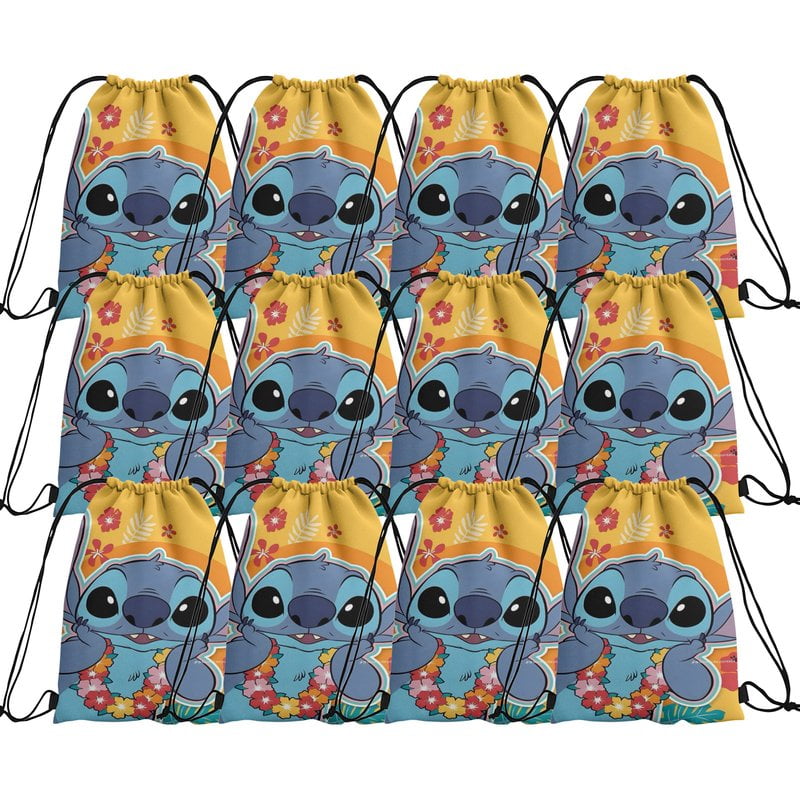 12 Pcs Stitch Party Drawstring Bag, Reusable NonWoven Gift Backpacks