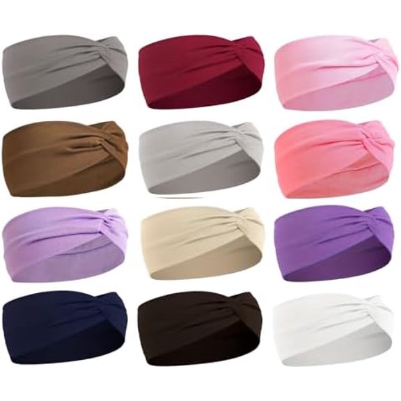 12 Pcs Stretchy Sport Headbands for Women,Absorbed Sport Headband Soft Twist Knotted Headbands for Yoga, Workout Daily Life