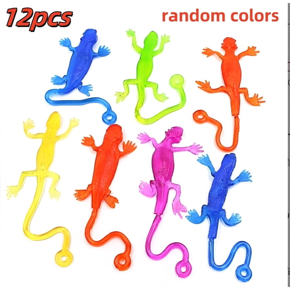 Newliyin 12 Pcs Stretchy Sticky Lizards Creative Elastic Climb Wall Animal Toys Little Rubber Sticky Lizards Playthings for Adults Party Favors