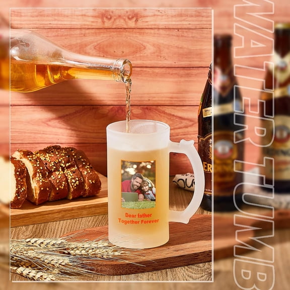 12 Pcs Sublimation Blank Beer Mugs Personalized Tazas Para Present 16 oz Frosted Beer Glass Cups Can Add Photo Text or Images on Gift for Dad Husband Groomsmen Father's Day Wedding Oktoberfest
