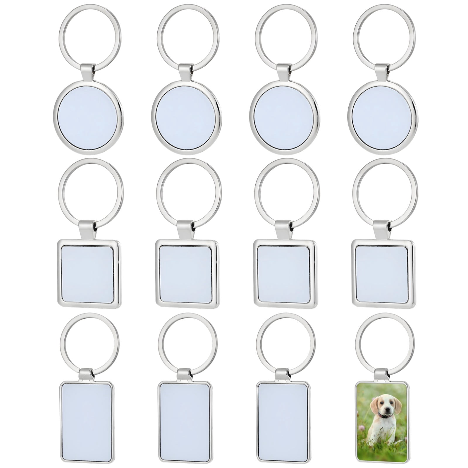 12 Pcs Sublimation Keychain Blanks, Metal Key Chain Set with Round, Square, and Rectangle Designs - DIY Heat Transfer Key Ring Pendants for Custom Photo Presents and Personalization