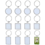 12 Pcs Sublimation Keychain Blanks, Metal Key Chain Set with Round, Square, and Rectangle Designs - DIY Heat Transfer Key Ring Pendants for Custom Photo Presents and Personalization