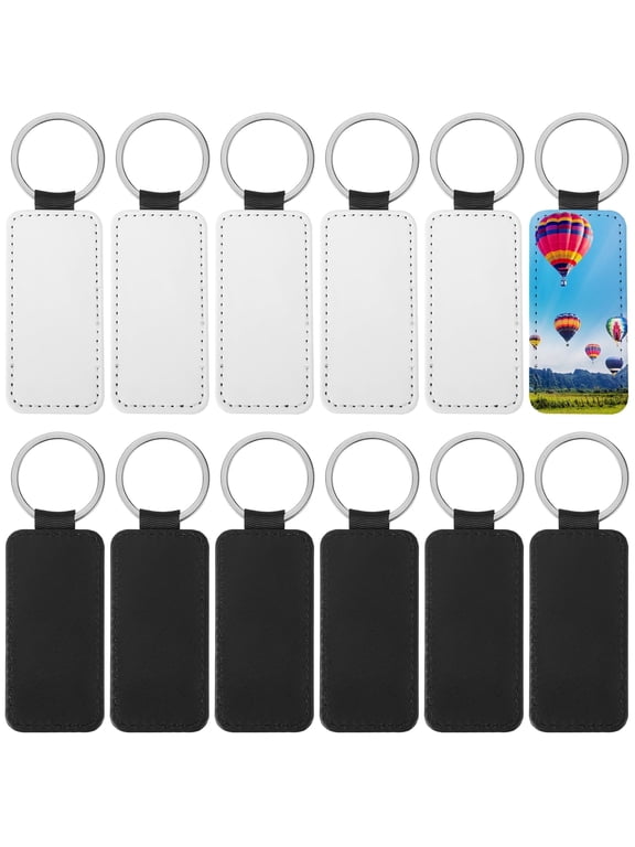 12 Pcs Sublimation Keychain Blanks, PU Leather DIY Heat Transfer Keychains for Custom Personalized Christmas Gifts