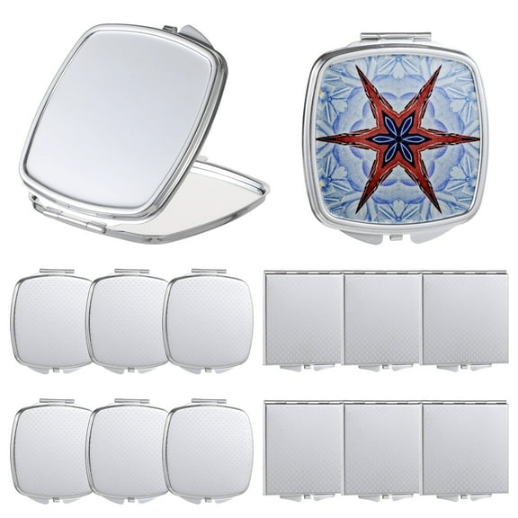12 Pcs DIY Sublimation Pocket Mirrors - Compact Travel Small Magnifying Mirror, Portable Makeup Mirror Blanks for Heat Transfer, Double-Sided Mirrors with 2X Magnification, Cosmetic Mirrors for Women