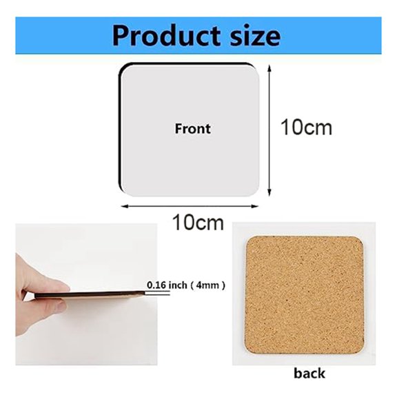 12 Pcs Sublimation Square Coaster Blanks Bulk MDF Blanks Hardboard Cork Coasters Blank MDF Cork Coasters