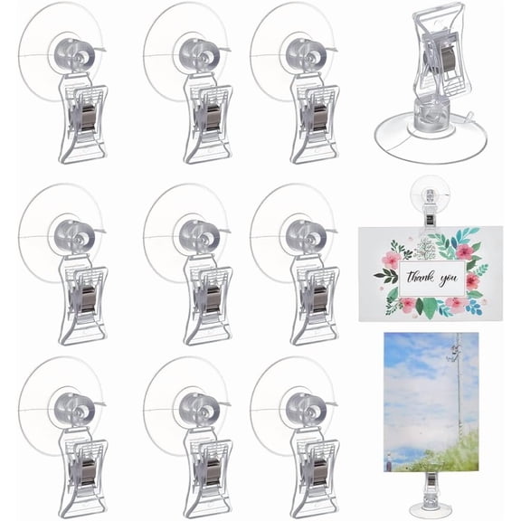 12 Pcs Suction Cup Clip Plastic Advertising Pop Display Business Cards Holder Stand Clear Clamps Window Glass Suction Cup with Clip for Hanging Kitchen Bathroom Office Accessories for DIY