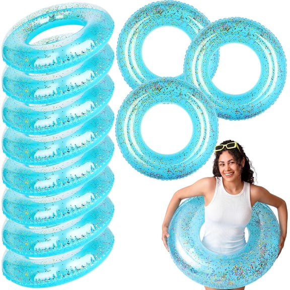 12 Pcs Adult Pool Floats Inflatable Glitter Swim Rings Round Floating Tubes for Summer Beach Pool Party Supplies(Blue,29.5" l X 29.5" w)