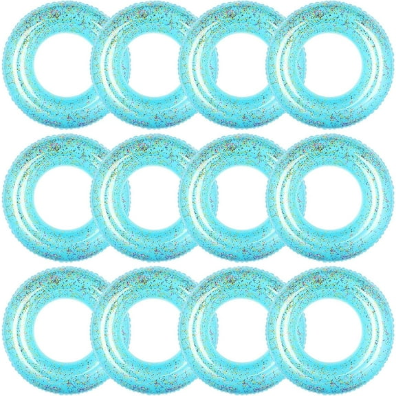 12 Pcs Summer Swim Rings with Glitter Fun Inflatable Pool Float Round Shaped Swimming Pool Tubes for Beach Party Supplies