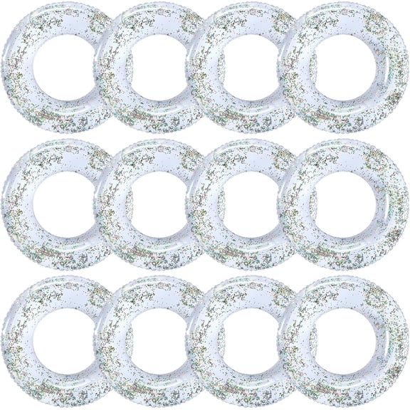 12 Pcs Adult Pool Floats Inflatable Glitter Swim Rings Round Floating Tubes for Summer Beach Pool Party Supplies(White,29.5" l X 29.5" w)