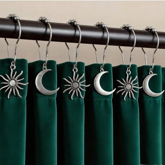 12 Pcs Sun Moon Celestial Shower Curtain Hooks,Boho Theme Bathroom Decor,Mid Century Abstract Boho Minimalist Vintage Mystic Nature Bathroom Decorative Shower Hooks Set