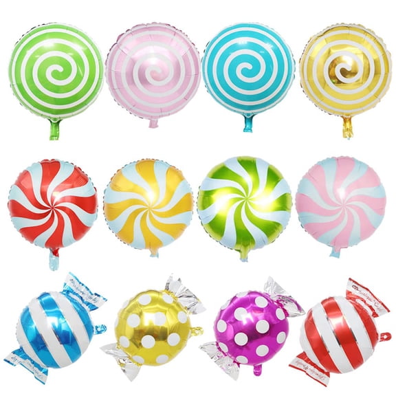 12 Pcs Sweet Candy Balloon Set, KKS118 Inch Round Lollipop Mylar Foil Balloon for Summer Birthday Party Decorations Ice Cream Themed Party Supplies