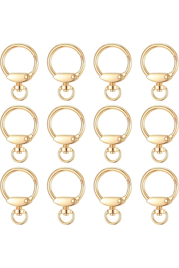12 Pcs Swivel O Ring Clip, Gold Keychain Rings with Fixed Eyelet, Circle Spring Clasp Hooks, Gold Swivel Round Clips Keyring for Dog Tags, Chain Extender, Key Rings, Bags, DIY Crafts