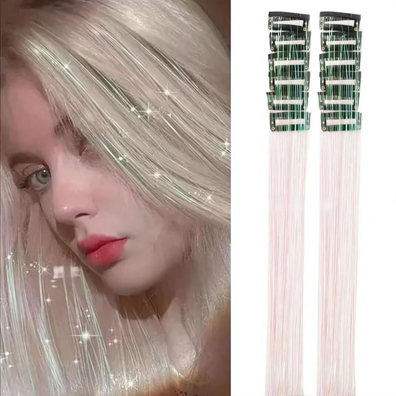 12 Pcs Synthetic Fiber Clip-in Hair Tinsel, Sparkly Glitter Hair Extensions for Christmas & New Year, Fairy Hair Accessories for Women & Girls