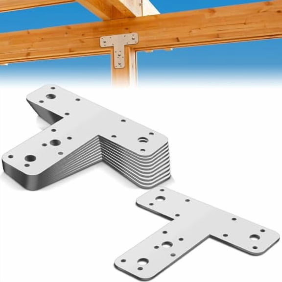 12 Pcs T Post Bracket Flat Tee Mending Plate Silver Strong T Repair Straps Multiple Holes Bracket for Wood, Furniture, Timber Connector, Truss Framing Thickness 3/32" Silver, Galvanized Steel