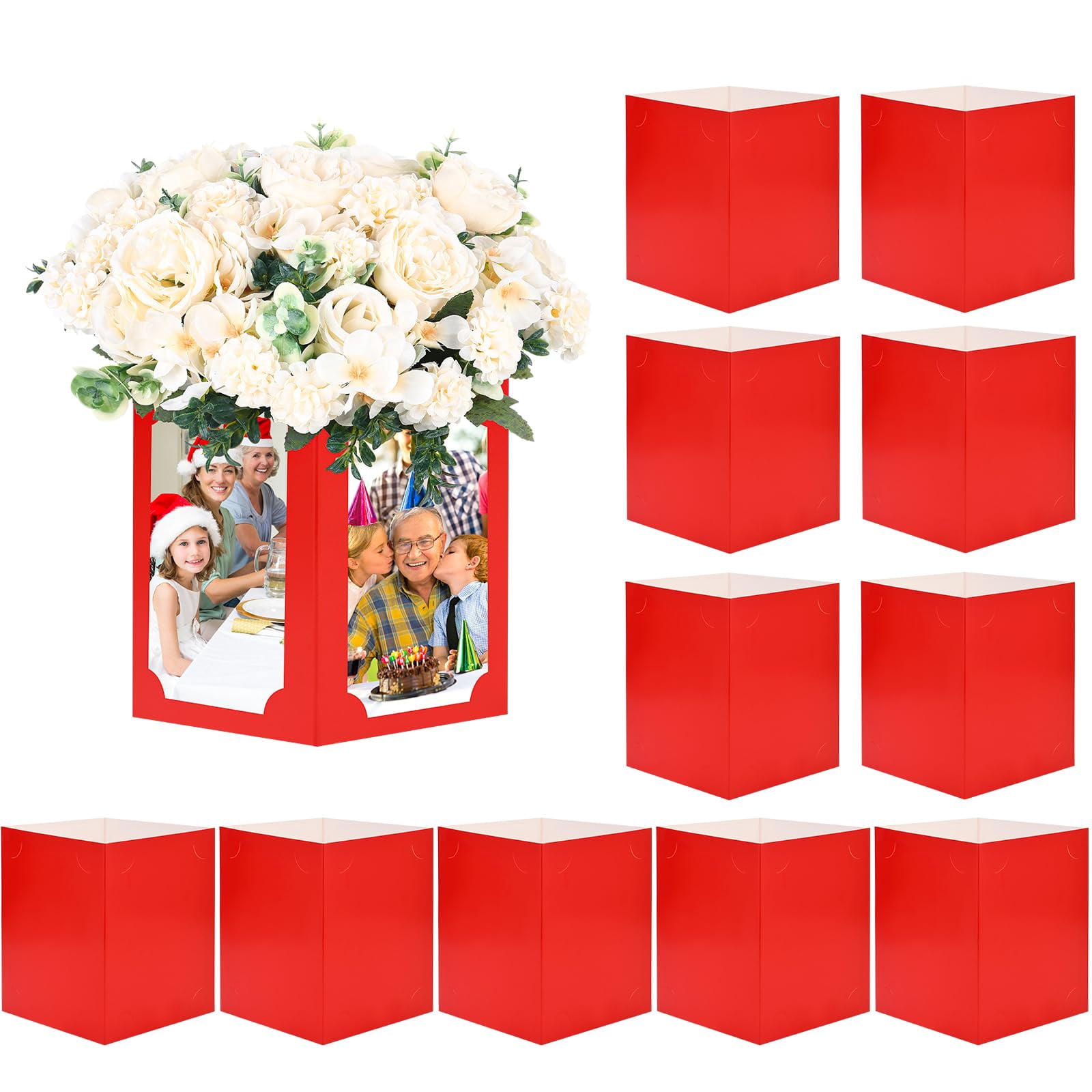 6 Side Box 12 Pcs Table Photo Centerpieces, Photo Display Frame, 6 Inch Foldable ...