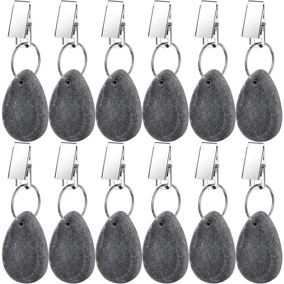 12 Pcs Tablecloth Weights Tablecloth Pendant Teardrop Shape Table Cover Weights with Metal Clips for Outdoor Picnic Garden Dinner Table Cover Decoration(Dark Gray)