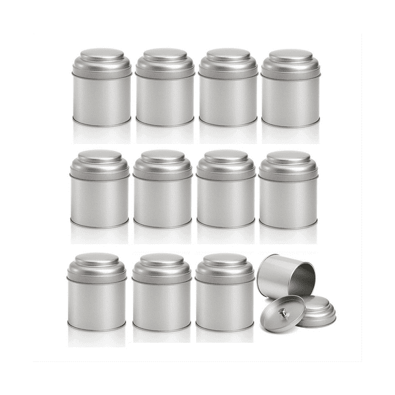 12 Pcs Tea Tin Canister with Airtight Double Lid 8Oz Round Tin Can Box Small Kitchen Tea Canister Loose Leaf