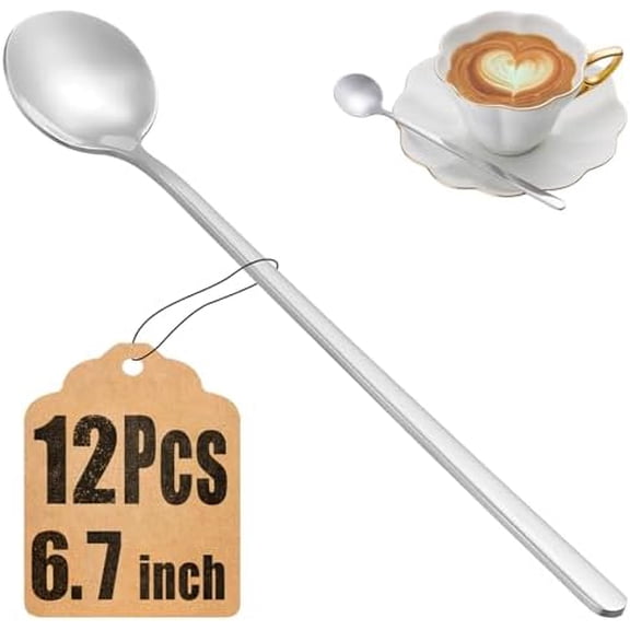 12 Pcs Teaspoons Set, 6.7 Inch Tea Spoons Long Handle, Small Teaspoons, Food Grade Stainless Steel Spoons, Long Spoon for Stirring, Metal Espresso Spoon, Coffee Bar Accessories