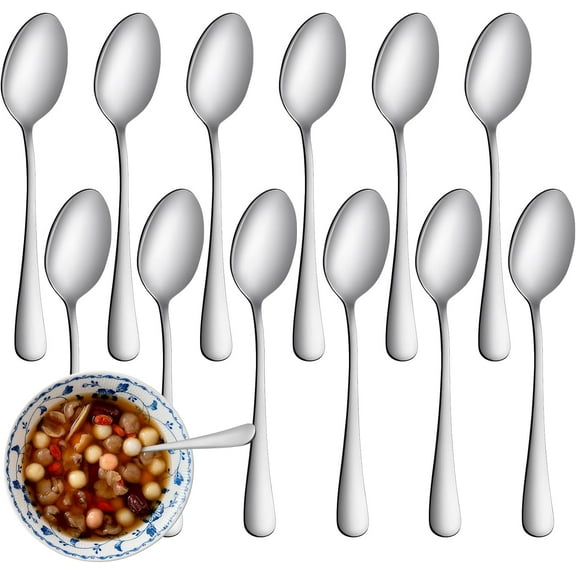 WarmH16 Pcs Teaspoons Set,Food-Grade Stainless Steel Spoons Silverware,Cutlery Tea Spoons, Durable Dessert Spoons,Metal Spoon for Home,Kitchen or Restaurant, Mirror Polished, Dishwasher Safe 6.7 Inch