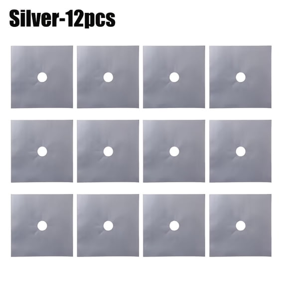 12‑Pcs Teflon Gas Stove Protector Covers, 0.12mm Thick, Reusable Non‑Stick, Quick‑Clean Liners, for Home Kitchen & Outdoor Barbecue