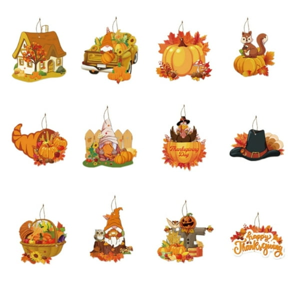 12 Pcs Thanksgiving Fall Hanging Ornaments Paper Decorations, Tree Party Gift Tags Pendant With Ropes, Pumpkin Maple Leaf Themed Hanging Signs For Home Decor