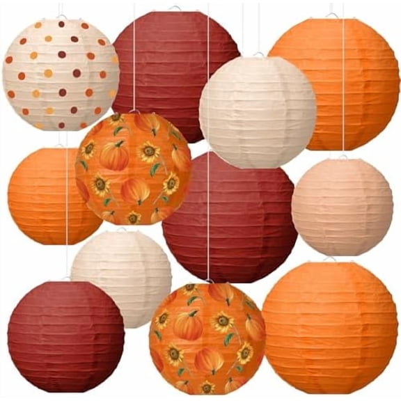 12 Pcs Thanksgiving Paper Lanterns Fall Paper Lanterns Hanging Red Orange Decorative Round Autumn Decor for Harvest Theme Party Decorations, 8 Inch, 10 Inch, 12 Inches$$Tools & Hardware Other
